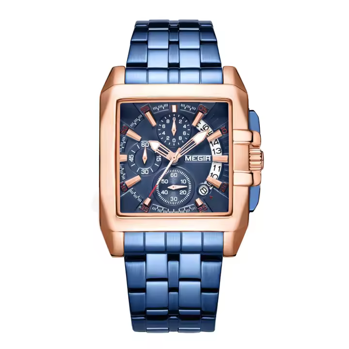 Reloj De Pulsera De Lujo Para Hombres MEGIR De Acero Inoxidable Cuarzo Emprendedor Con Dial Grande Luminoso Cronógrafo Resistente Al Agua Estilo Business - 1
