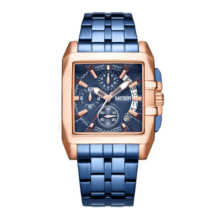 Reloj De Pulsera De Lujo Para Hombres MEGIR De Acero Inoxidable Cuarzo Emprendedor Con Dial Grande Luminoso Cronógrafo Resistente Al Agua Estilo Business - 1