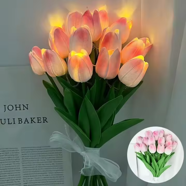 10Pcs Flores Artificiales De Tulipán LED Luz Nocturna Para Decoración De Jardín Hogar Bodas Cumpleaños Regalo Falso Flor Bouquet - 1