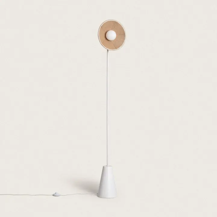 Ledkia Lámpara de Pie Rafia y Cristal Erede Natural - 1
