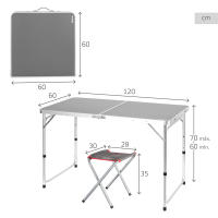 Aktive - Mesa plegable aluminio 120x60 cm, acabado gris, con 4 taburetes acero, regulable 60/70 cm, portátil con asa - details 3