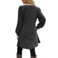 Vestido Casual Para Mujer De Color Sólido Con Botones Manga Larga Cuello Redondo A-Line Largo Hasta La Rodilla Fashion - details 29