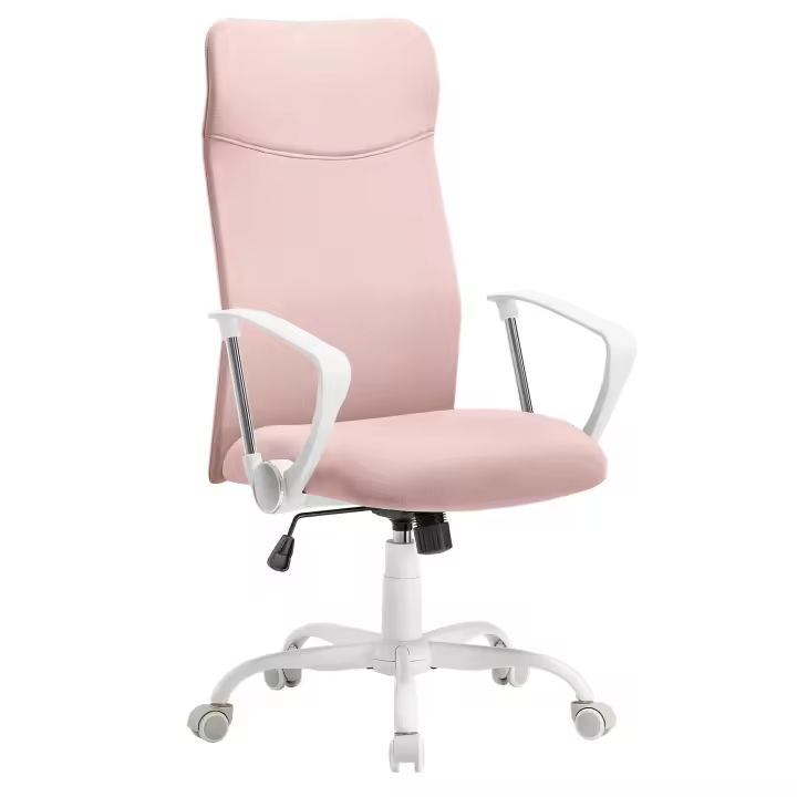 SONGMICS Silla de Oficina, Silla de Escritorio Ergonómica, Silla Giratoria, Asiento Tapizado, Ajustable en Altura e Inclinable, Carga de 120 kg, Negro/Gris/Beige Avena/Rosa Jalea - 1