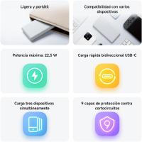 Xiaomi Power Bank 10000mAh 22.5W Lite GL, PowerBank Batería Externa con Carga Rápida Bidireccional de 22.5 W Máx  para iPhone, 3 Puertos de Salida, Segura para Llevar en el Avión, 2x USB-A, 1x USB-C, Color: Blanco - details 7