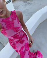 Vestido Maxi Elegante Para Mujer 2024 Sin Mangas Con Flores 3D Bordadas En Malla Ajustado Para Fiesta Moda Femenina - details 4