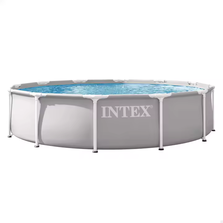 INTEX - Piscina desmontable redonda, modelo Prism Frame de hasta 4 metros de diámetro, con y sin depuradora, color gris, lona tricapa PVC-poliéster, interior efecto gresite, +6 años, montaje 30 minutos, piscinas desmontables, piscinas familiares - 1