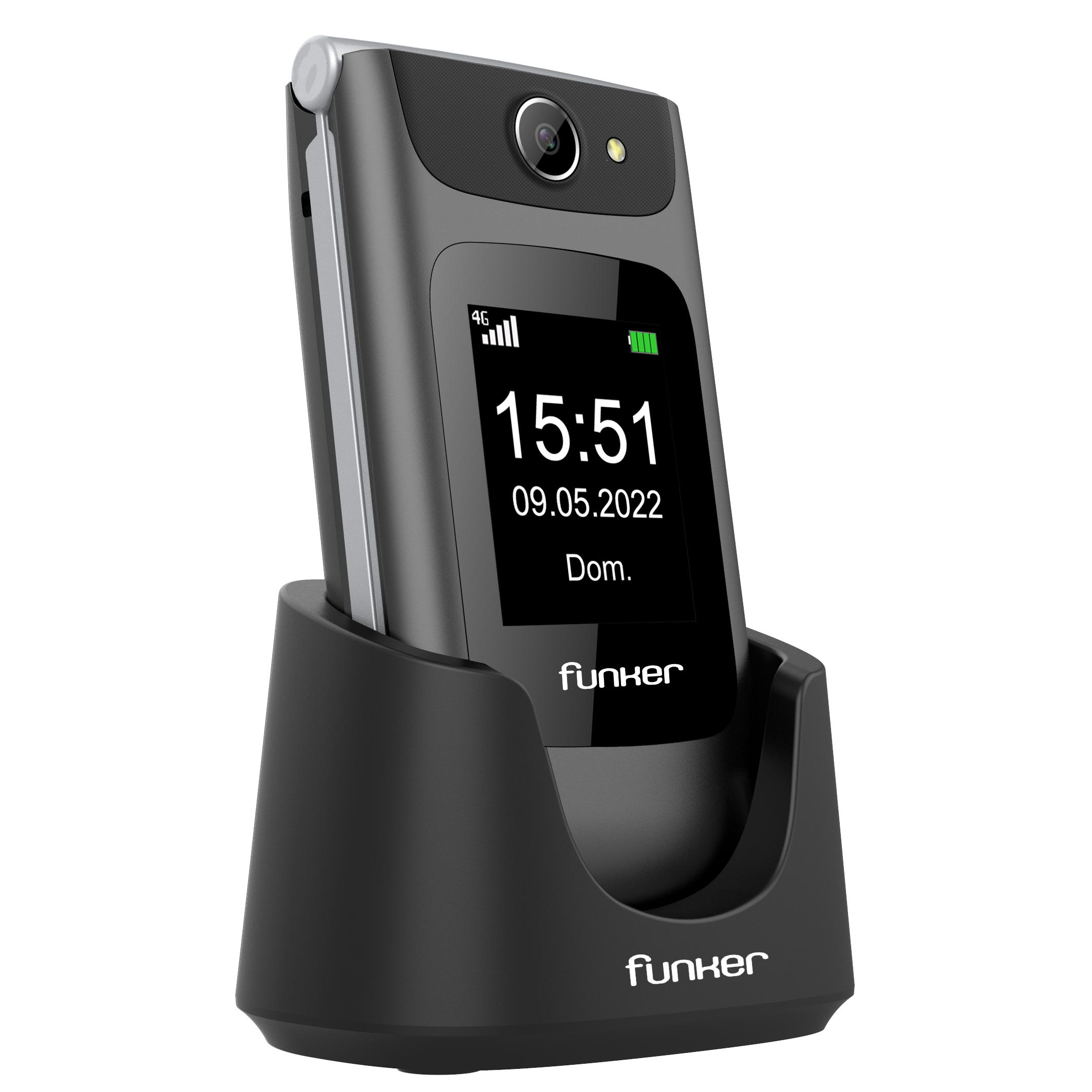 Funker C250 Comfort Power 4G Teléfono Móvil con tapa para personas mayores con 4G. Con botón SOS, pantalla externa y base de carga. Hi power Battery 1450 mAH.