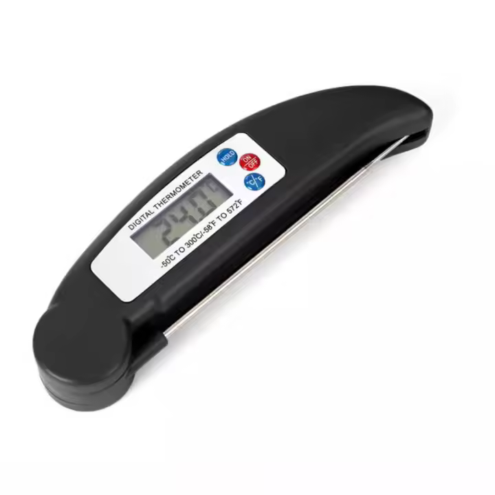 Termómetro para alimentos con batería incluida, termómetro digital de lectura instantánea para carne, sonda larga plegable con °F/°C - negro - 1