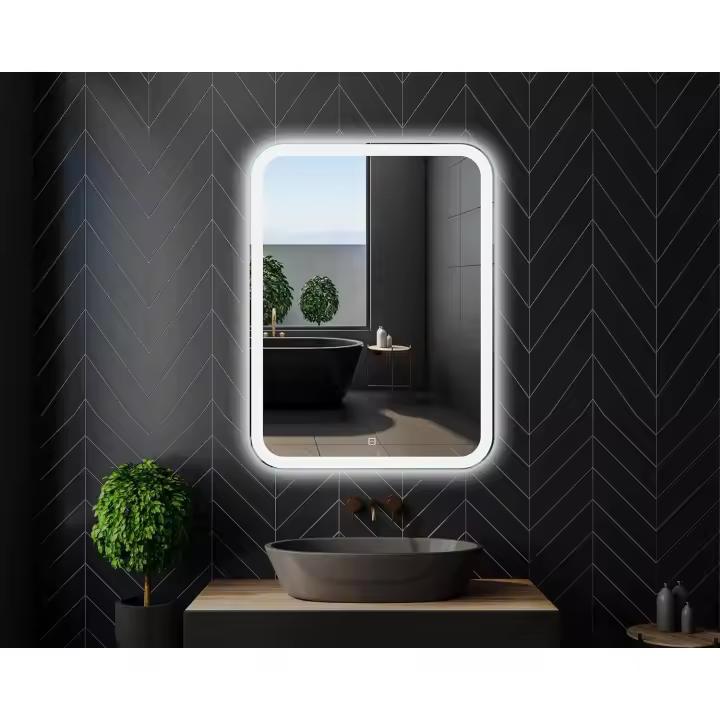50x70cm Espejo de Baño Vertical con Luces LED, Espejo de Baño Iluminado con Interruptor Táctil, Esquinas Redondeadas, blanco natural - 1