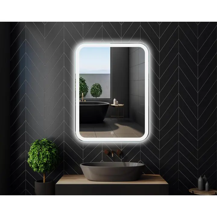50x70cm Espejo de Baño Vertical con Luces LED, Espejo de Baño Iluminado con Interruptor Táctil, Esquinas Redondeadas, blanco natural - 1