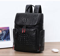 Mochila De Cuero Auténtico Crocodilo Para Laptop De 15.6 Pulgadas Hombres Viaje Impermeable Grande Para Adolescentes Escuela Bolsa De Viaje Preppy Style - details 2