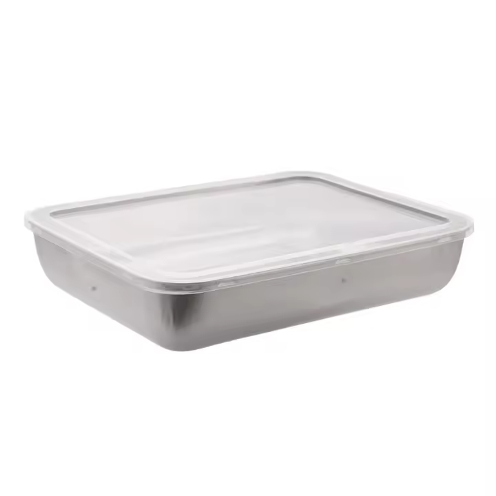 Caja De Almacenamiento De Alimentos Para Nevera Con Tapa De Plástico Acero Inoxidable Y Plástico Para Mariscos Frutas Verduras Caja De Picnic Moderna - 1