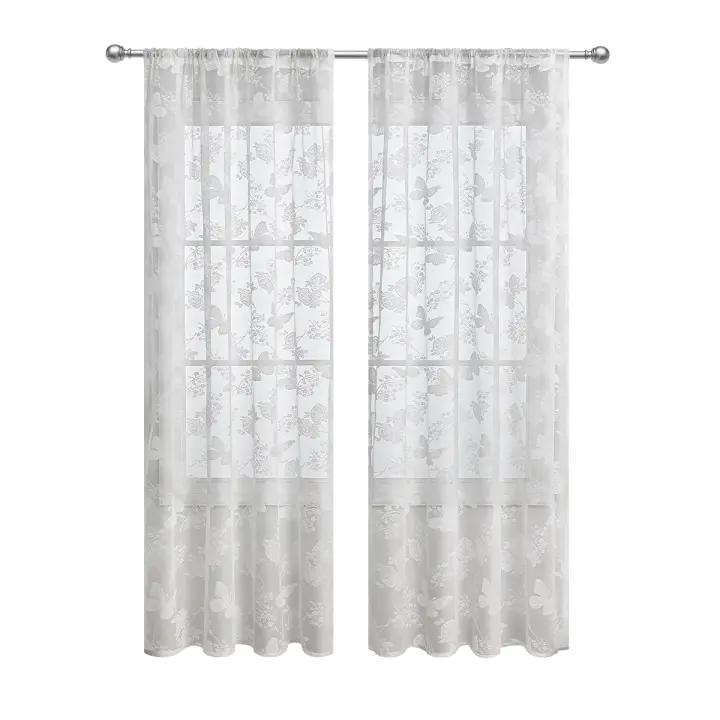 1pc Cortinas Blanca Semi-oscurecimiento Con Rodamiento Para Decoración De Dormitorio Y Sala De Estar Protección Del Sol Moderno - 1
