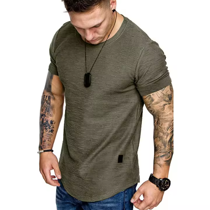Camiseta de algodón de bambú para hombre, camiseta informal de manga corta con cuello redondo a la moda, tops para hombre - 1