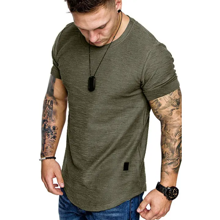Camiseta de algodón de bambú para hombre, camiseta informal de manga corta con cuello redondo a la moda, tops para hombre - 1
