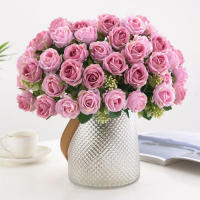 Rosa Artificial De Seda Con Ramo 1PC Flores Artificiales Para Decoración Y Bouquet De Novia 10 Cabezas De Rosas Bellas Y Realistas - details 19