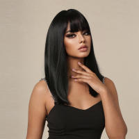 Pelucas Sintéticas Negras Con Franja Bob Larga Media Natural Para Mujer Peluca De Cosplay Resistente Al Calor Uso Diario - details 5