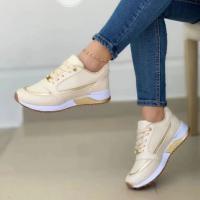 Zapatillas De Mujer Otoño Casual Transpirables De Color Sólido Con Suela Gruesa Zapatillas De Correr Y Caminar Con Cordones Talla Grande Hasta 43 - details 4
