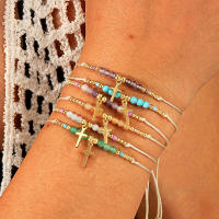 Pendiente De Cruz Ajustable Con Cuentas De Cobre Y Piedras Naturales Multicolor Estilo Bohemio Para Regalo Diario Para Mujeres - details 1