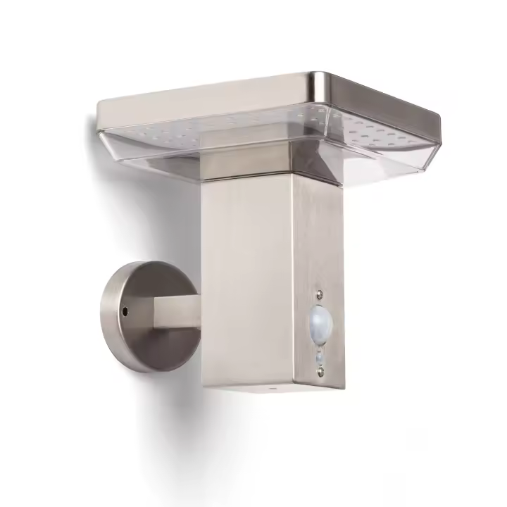 Ledkia Aplique de Pared Exterior Solar LED 5W Aluminio con Sensor de Movimiento Barton Square Plateado - 1