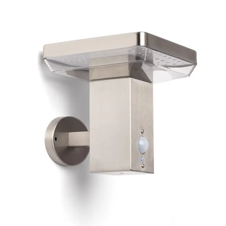 Ledkia Aplique de Pared Exterior Solar LED 5W Acero Inoxidable con Sensor de Movimiento Barton Square Plateado - 1