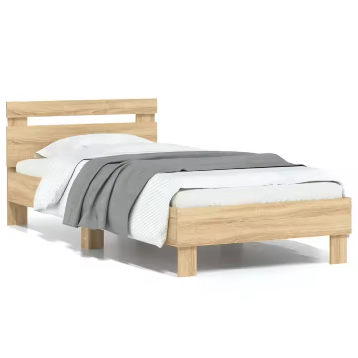Estructura de cama cabecero luces LED roble Sonoma 75x190 cm - 1
