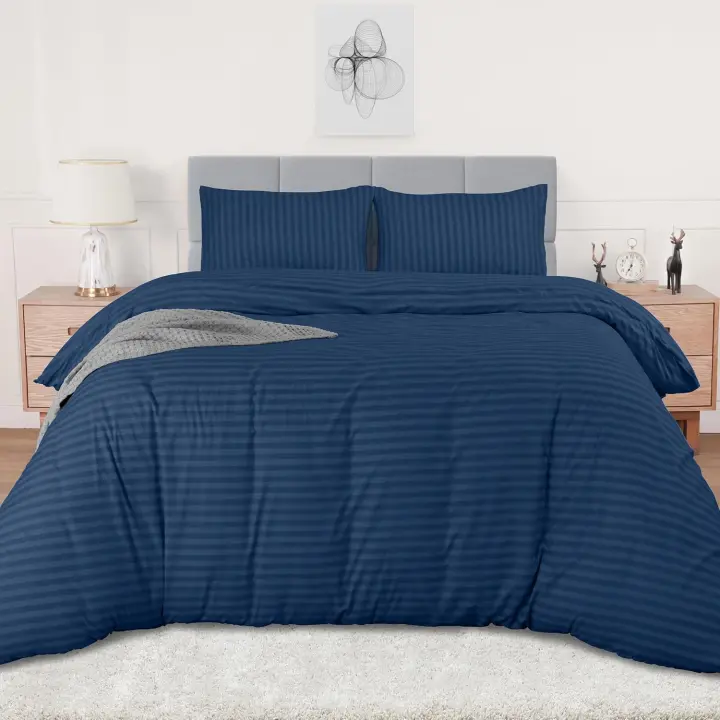 Utopia Bedding Super King Striped Navy Print Duvet Cover Set - Soft Microfibre Polyester - Bedding Quilt Cover Set - 1