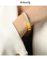 Pulsera de Maple inoxidable de Cristal Cuadrada circón de color circular de Doble forma pulsera de Puño simple de Oro para Mujeres accesorios de joyería - details 2