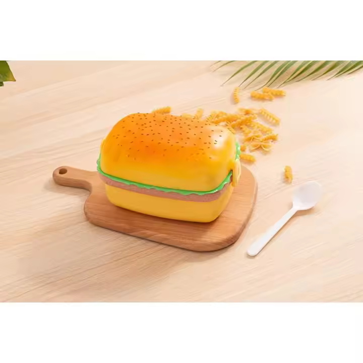Fiambrera hamburgas, Tupper para niños, colegio, con 3 Compartimentos y Cubiertos,Apta para Microondas - 1