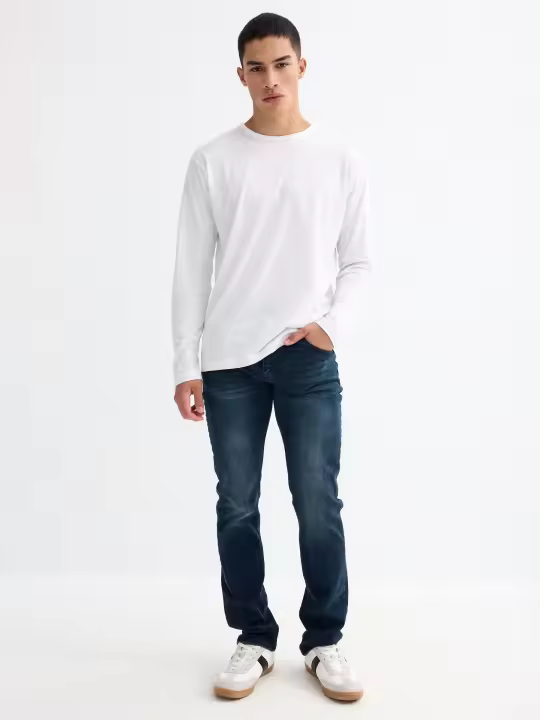 Jeans slim de tejido denim azul marino de tiro medio con bolsillos y cierre de cremallera con botón INSIDE - 1