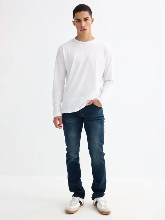 Jeans slim de tejido denim azul marino de tiro medio con bolsillos y cierre de cremallera con botón INSIDE - 1