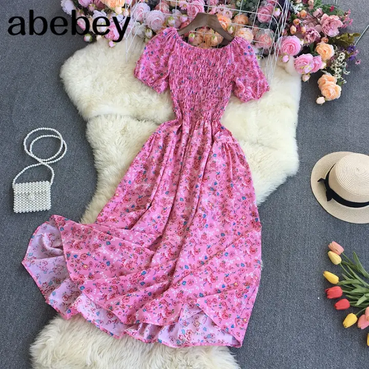 Vestido Largo De Verano Con Estampado Floral Para Mujer Vintage Cuello Abierto Ajustado Cintura A-Line Sundress Fiesta - 1