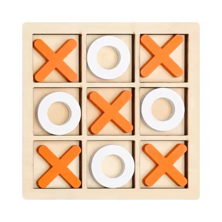 Juego de Tres en Raya Interactive, X y 0 de Madera, Madera/Blanco/Naranja, Juego Educativo de Madera para niños - 1