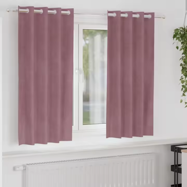 Cortinas Opacas vidaXL con Ojales 2 pcs de Terciopelo Rosa Oscuro - 1