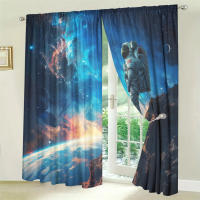 2pcs Cortina Astronauta Impresión Para Decoración De Hogar Tratamiento De Ventana Para Dormitorio Oficina Cocina Sala De Estar Y Estudio - details 8