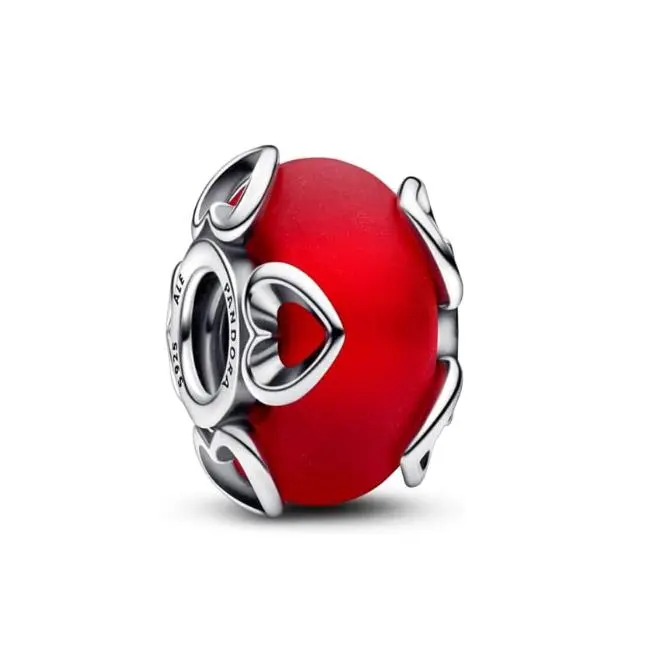 Pandora Moments - Charm de Plata de Lei con Cristal de Murano Rojo esmerilado-Encanto del corazón, Viene con UN embalaje de Caja de regalo completo. - 1