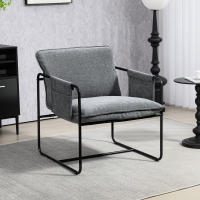 HOMCOM Butaca de Salón Sillón de Salón con Reposabrazos Bolsillos Laterales y Marco de Acero Butaca para Dormitorio Sala de Estar Carga 120 kg Gris - details 1