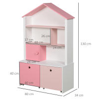HOMCOM Estantería de Madera Infantil Librería para Niños con 4 Compartimentos 1 Puerta y 2 Cajones Extraíbles con Ruedas para Libros Juguetes 80x34x130 cm Rosa y Blanco - details 2