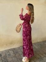 Nuevo Conjunto De Traje Impreso Para Mujer Estilo Europeo Y Americano Uno Hombro Slim Con Mangas Largas Y Slit Recto Alto - details 2