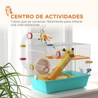 PawHut Jaula para Hámster Casa para Animales Pequeños con Túnel Plataformas Cuenco Bebedero Casita Rampas y Rueda de Ejercicio 45x28x37 cm Azul Claro - details 0