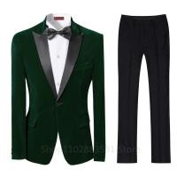 Traje De Veludo Para Hombre 2 Piezas Ajustado Con Chaqueta Y Pantalones Estilo Formal Para Bodas Y Fiestas Traje De Novio Con Parche De Cachemira - details 1