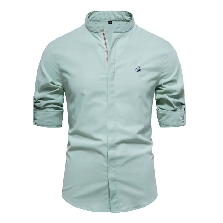 Camisa delgada de primavera y verano para hombre, algodón y lino, informal, moda masculina japonesa, camisa de manga larga de color sólido para negocios, europea para hombre - 1