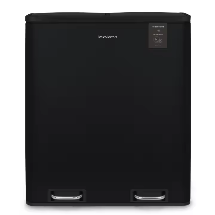 Les Collectors N°910, Papelera de Reciclaje, 2 cubos de 30litros, Cubos Removibles, 60L, Cierre Silencioso, Acero Inoxidable, Negro Mate - 1