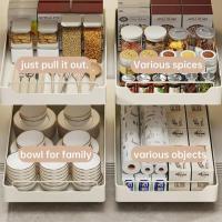 Kitchen Storage Rack with Slide Rails Pull-out Kitchen Drawer Type Storage Tray Spice Box Pantry Basket Storage Rack Cabinets Organizer - details 7