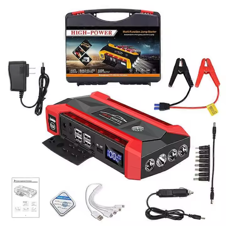 30000mAh Car Jump Car Starter 2000A Peak Current Portable Car Battery Booster Charger Power Bank Starting Device Red Blue Lights - 1