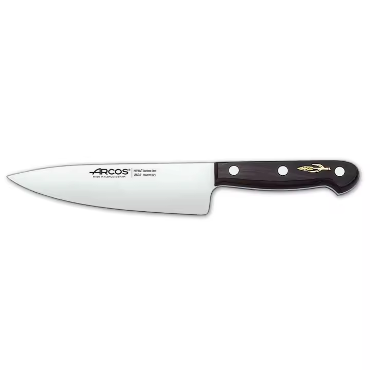 Cuchillo de Cocinero Arcos Palisandro 263200 de Acero Inoxidable Nitrum y Mango de Madera de Palisandro con Hoja de 15.5 Cm y Funda Hoja - 1