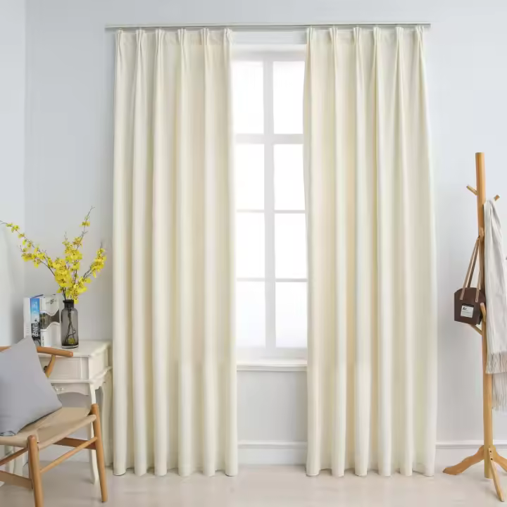 vidaXL Cortinas opacas con ganchos 2 pzas terciopelo crema 140x225 cm - 1