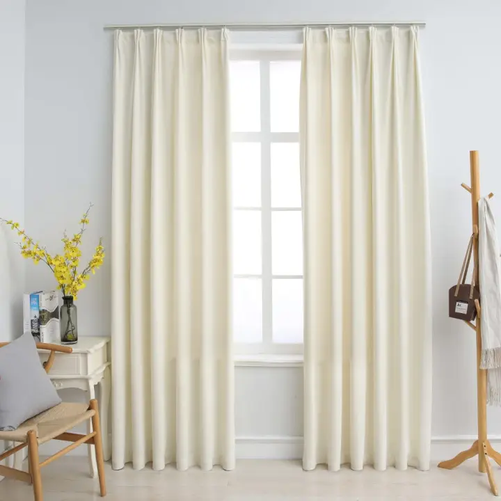 vidaXL Cortinas opacas con ganchos 2 pzas terciopelo crema 140x225 cm - 1