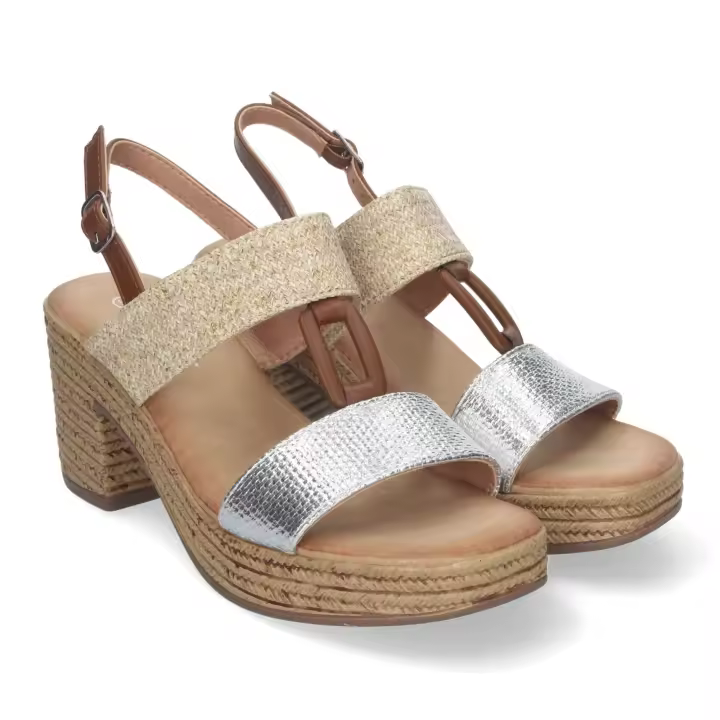 PuntoSalao Sandalias plateadas de tacón y plataforma para mujer XFH790 - 1