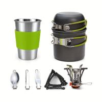 Juego de Utensilios de Cocina BOPORO para Acampar con Trípode de Acero Inoxidable Estufa Sopa Cuchara Tenedor Ideal para Senderismo y Picnics - details 1